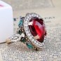 2017 New Luxury Vintage Wedding Rings For Women Red Crystal Color Antique Gold Punk Party Cocktail R