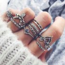 10 Pcs /Set Retro Crystal Drill Crown Knuckle Rings Boho Fashion Jewelry Women Charm Silver Ring