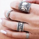 4PCS Ethnic Vintage Elephant Rings Set Unique Bohemian Antique Silver Plated Totem Leaf Lucky Rings 