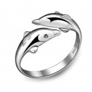 Fashion Women Double Dolphin Opening Adjustable Ring Wedding Fine Jewelry Gifts KQS8