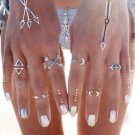 6PCS Vintage Turkish Beach Punk Moon Arrow Ring Set Ethnic Carved Silver Color Boho Midi Finger Ring