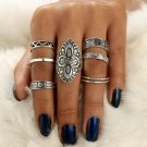 docona Bohemia Style 8pcs/set Antique Silver Rings Classic Pattern Flower Carving RING WOMEN Tribal 