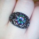Tuker New Multi-color Opal Female Ring Round Zircon Black Gold Flower Jewelry Top Quality Wedding Ri