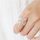 Real 925 Sterling Silver Leaf Crystal Rings for Women Lady Fashion Wedding Rings Adjustable Ring ste