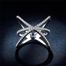 H:HYDE Brand Design 1pc Geometric Style Big Size Silver Color CZ Crystal Wedding Promise Ring For Wo