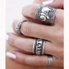 Yumfeel 4pcs/Set Vintage Silver Plated Punk Ring Set Elephant Totem Leaf Lucky Rings for Women Boho 