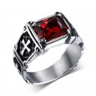 Mprainbow Vintage Mens Rings Stainless Steel Red Large Crystal Dragon Claw Cross Ring Band Gothic Bi