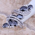 Black  Cubic Zirconia White CZ 925 Sterling Silver Ring For Women Size 5 / 6 / 7 / 8 / 9 / 10 / 11 /