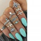 FAMSHIN 10 Pcs/Set Boho Vintage Cute Turtle Ring Set Opening Rings Midi Finger Rings For Women Bohem