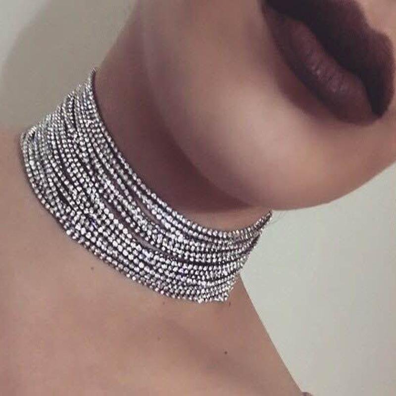 New EUROPE Style shine Wide Muti-layers Rhinestone Choker Necklace Torques Women Collar Jewelry Gift