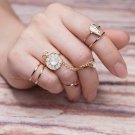 KISS WIFE 2017 New Hot 7PCS /Set Wedding Ring Simple Pink Purple Crystal Opal Leaf Charm Chain Ring 