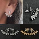 2017 New Style Women Lady Elegant Charm  Five Leaf Rhinestone Crystal Gold Silver Metal Stud Earring