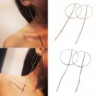 Fashion Women Girl Big Round Metal Hollow Long Chain Tassel Drop Dangle Ear Stud Earrings Gold Silve