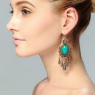 Retro Aulic Drop Tassel Blue Stone Drop Earrings Dangle Earring Women Ethnic Tribal Festival Jewelry