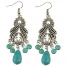 Bohemian Pierced Leaves Blue Stone Drop Earrings Dangle Earring Beachy Ethnic Tribal Festival Jewelr