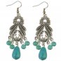 Bohemian Pierced Leaves Blue Stone Drop Earrings Dangle Earring Beachy Ethnic Tribal Festival Jewelr