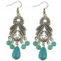 Bohemian Pierced Leaves Blue Stone Drop Earrings Dangle Earring Beachy Ethnic Tribal Festival Jewelr