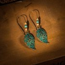 Fashion Women Gilr Vintage Green Leaf Bead Hollow Bronze Long Dangle Drop Earring Retro Gift Earring