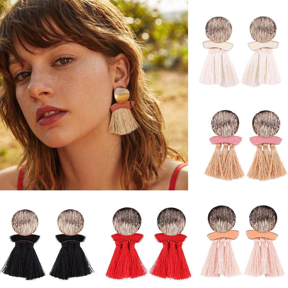 2017 New Fashion Bohemian Big Long Tassel Cotton Pendant Earrings Fringe Ear Dangle Drop Elegant Ear