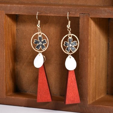 Vintage little flower Wood shell Pendant Long  Drop Earrings Dangle Earrings For Women Statement  fa
