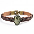 Yanqueens New Punk The Iron Man Mask Charm Retro Hand Made Leather Bracelet Pulseiras Men Bracelet J