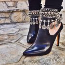 Retro Bohemian Moon Lovers Turkish Coin Silver Antalya Anklet Gypsy Beachy Tassels vintage