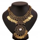 Women Bohemian Jewelry Double Chain Coin Statement Necklace GD