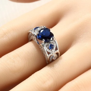 Silver Natural Ruby Gemstones Birthstone Bride Wedding Engagement Heart Ring
