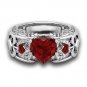 Silver Natural Ruby Gemstones Birthstone Bride Wedding Engagement Heart Ring