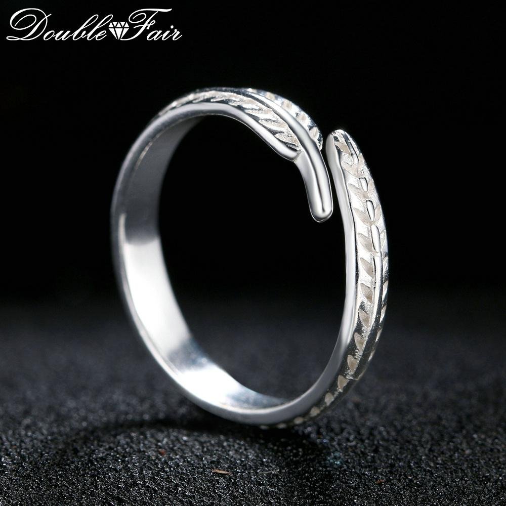 Double Fair Design Feather Style 100% 925-Sterling-Silver-Jewelry Rings Adjustable S925 Jewelry Tail