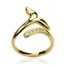 925 Sterling Silver Mermaid Tail Open Rings For Women Gold Color Adjustable Wedding Ring with Cubic 