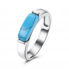 Classic Simple Design Blue Kallaite Turquoises Stone Rings For Women OL Style Unisex Charm Rings Hot