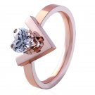 High Quality Unique Design V Shape Inlaid Heart Crystal Ring Women Wedding Ring Stainless Steel Rose