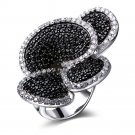 Flower Rings for Women Unique Design Black Cubic Zirconia White CZ Stones Christmas Gift Turkish Jew