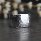 Handmade 999 Sterling Silver Wide Rings For Women With Hammering Trace Vintage Punk Style Simple Des