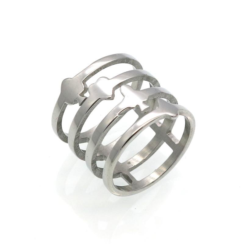 Newest Stainless Steel Women Ring Hollow out Design 4 Rows Gold Color Rings Women\'s Party Wedding J