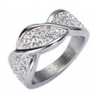 New Design Engagement Rings Stainless Steel Genuine Austrian Crystal Element Leaf Ring Fashion Jewel