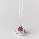 100% Real. 925 Sterling Silver Jewelry Open Circle NATURAL strawberry quartz Stone Pendants Necklace