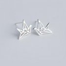 Genuine 925 Sterling Silver jewelry Open hOLLOW paper crane shape stud earrings charms Bird GTLE354