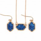 Mini Iridescent Druzy Drusy Pendant Necklace With Matching Drop Earrings Hot Fashion Jewelry Sets Su