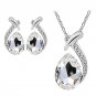 Women Crystal Pendant Silver Plated Chain Necklace Stud Earring Jewelry Set