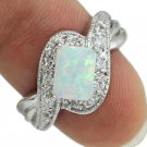 Free Shipping Wholesale Retail Four Claw Inlay 5 x8MM Princess White Fire Opal AAA CZ Rings Size 5 /