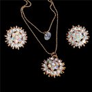 Exquisite Full CZ Crystal Pendants Necklace Earrings Sets 2 Layer Gold Color Jewelry Sets with Stud 