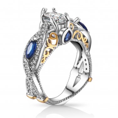High Quality Big Blue CZ Zircon Silver Wedding Engagement Rings for Women Promise Ring Fashion Jewel