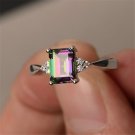2018 Coloful Rainbow Zirconia Women Rings Exquisite Princess Cut Mystic Engagement Silver Color Ring