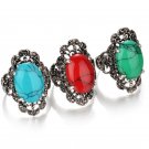 2017 New Bohemia Look Tibetan Alloy Antique Silver Plated Personality Green Blue Red Calaite Ring Ca
