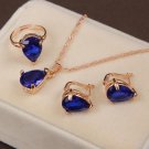 ZOSHI Elegant Vintage Blue Gem Austrian Crystal Chain Jewelry Sets Drop Necklace Earrings Ring Set F