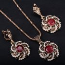 Gorgeous Turkey Bridal Jewelry Sets For Women Vintage Look Red Resin Necklace Earrings Set Gold-Colo