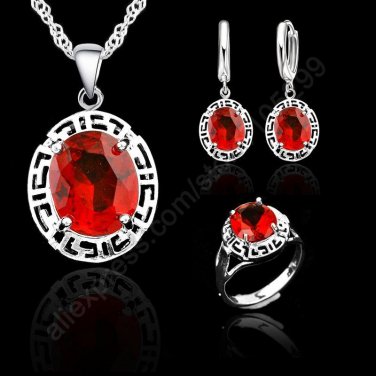 PATICO Elegant Crytal With 925 Silver Pendant Necklace Lever Back Earring Ring Engagement Wedding Wo