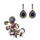Exquisite Vintage Turkish Flower Jewelry Sets Antique-Gold Color Brooch Earrings Indian Princess Bri